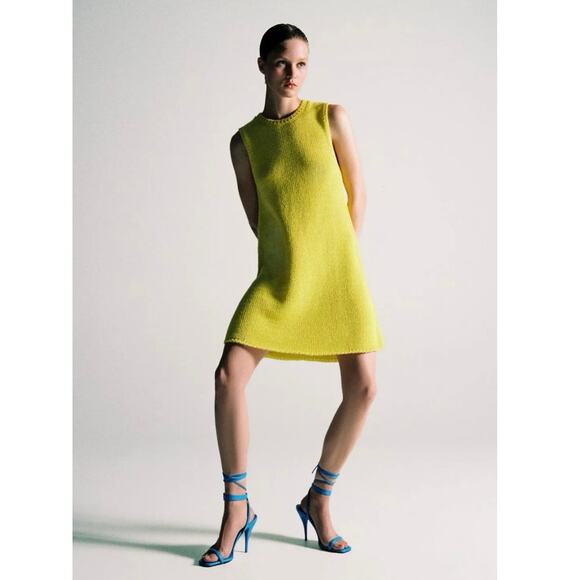 Zara Women's Yellow Sleeveless Knit Crew Neck Tank Sweater Mini Dress Size M - Picture 2 of 9